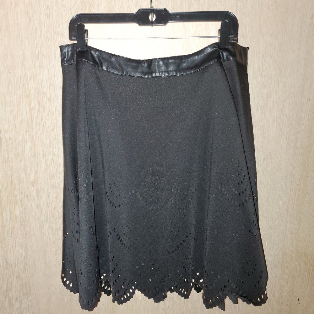 Modamix Black Fabric & Leather Cutout Skirt Size 14w